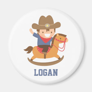 Imán Lindo Feliz Vaquero Pequeño en Caballo Mecedor