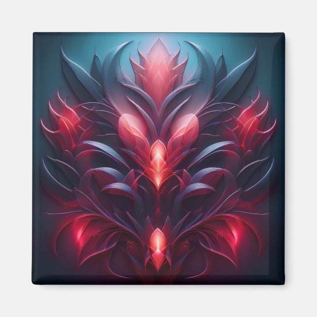 Imán Lindo Fractal Rojo y Azul con un toque floral (Frente)