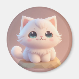 Imán Lindo Gatito Blanco Esponjoso de Ojos Grandes