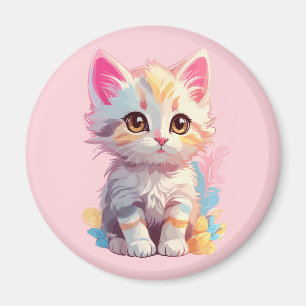 Imán Lindo Gatito Kawaii Rosa Amarillo