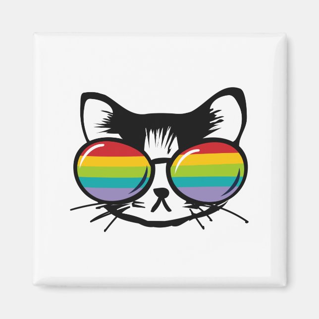 Imán lindo gato con gafas de sol de arco iris (Frente)