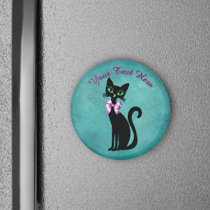 Imán Lindo gato negro sentado Arco Rosa Ojos Verdes Tur