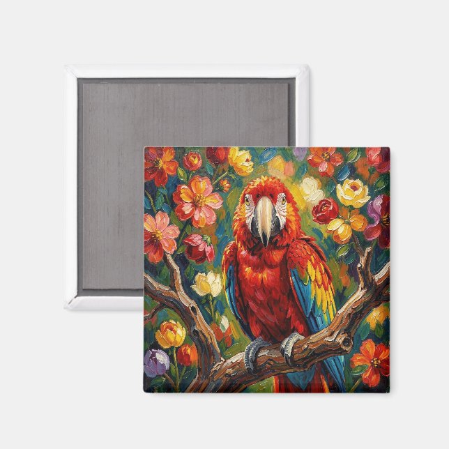 Imán Lindo guacamayo loro colorido impasto   (Anverso/Reverso)