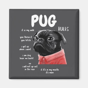 Imán Lindo Kawaii Divertido Pug Perro Negro Reglas Homb