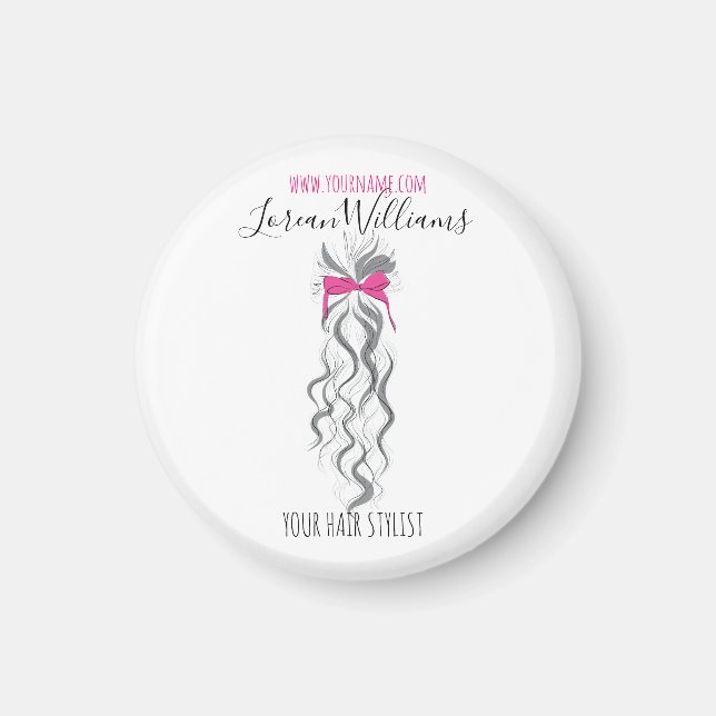 Imán Lindo lazo rosa cabello gris y blanco para trenzar (Frente)