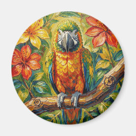 Imán Lindo loro de impasto colorido y flor tropical