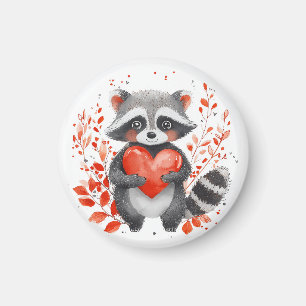 Imán lindo mapache con corazón para el día de San Valen
