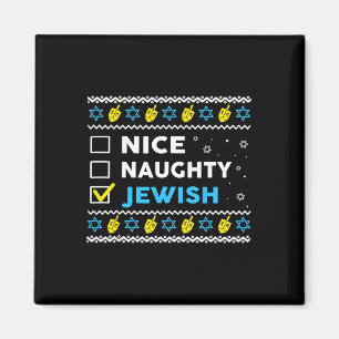 Imán Lindo Naughty Judío Ugly Hanukkah Sweater Chanukah