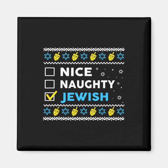 Imán Lindo Naughty Judío Ugly Hanukkah Sweater Chanukah (Frente)