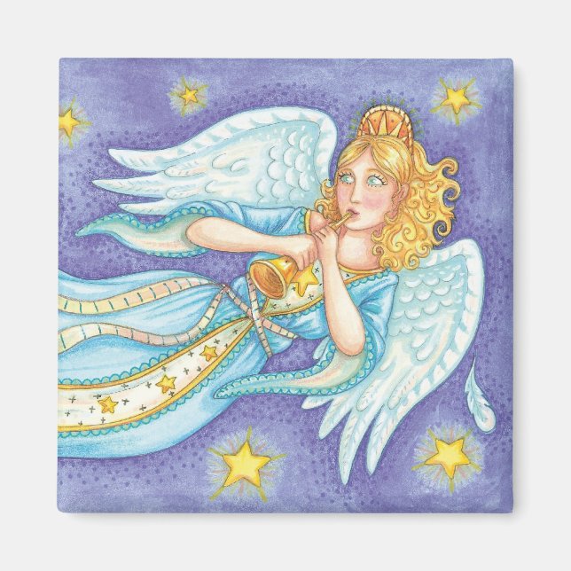 Imán Lindo Navidad, ángel músico tocando su cuerno (Frente)