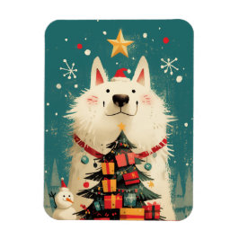 Imán Lindo perro Samoyed con Navidad