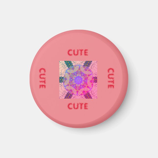 Imán lindo PINK _RED _ROUND Magnet (Frente)