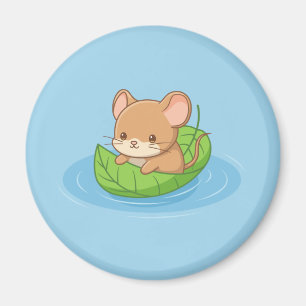 Imán Lindo ratón en un barco de hoja azul