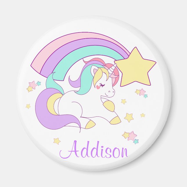 Imán Lindo Unicornio Mágico Arcoíris Personalizado Hech (Frente)