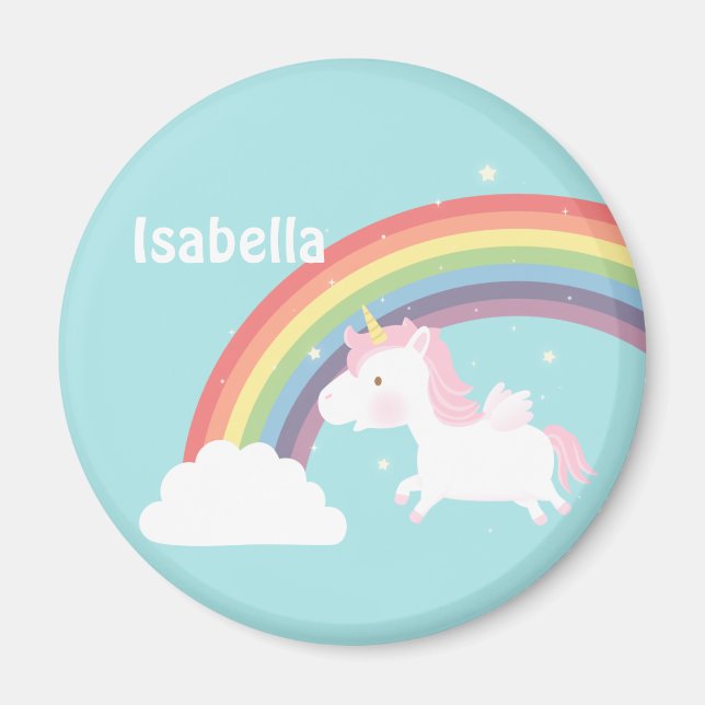 Imán Lindo Unicornio Volador Arcoíris Para Niñas (Frente)