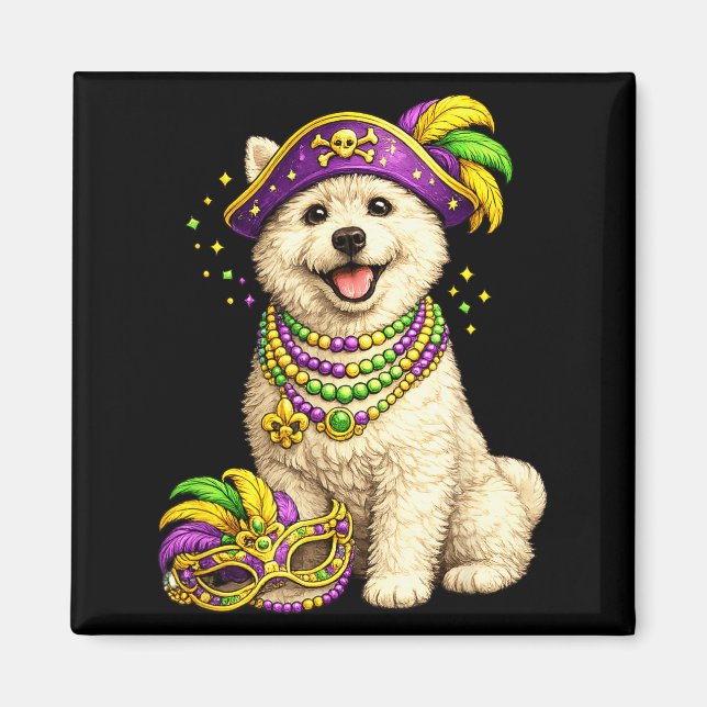 Imán Lindo West Highland Terrier con tema de Mardi Gras (Frente)
