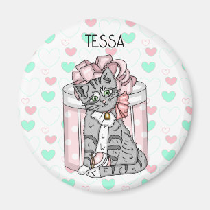 Imán Lindo y personalizado Kitten Pink Bow