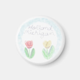 Imán Lindos Tulipanes de Holanda Michigan en Acuarela