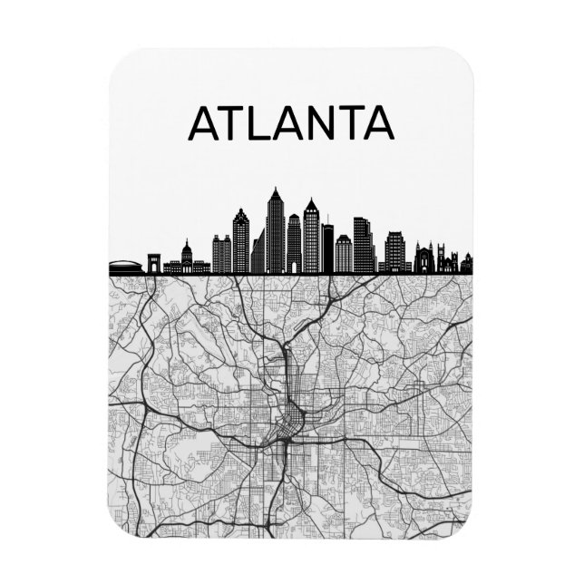 Imán Línea aérea de Atlanta Georgia City con mapa (Vertical)