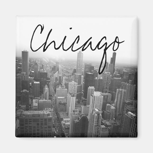 Imán Línea aérea de Chicago en blanco y negro (Frente)