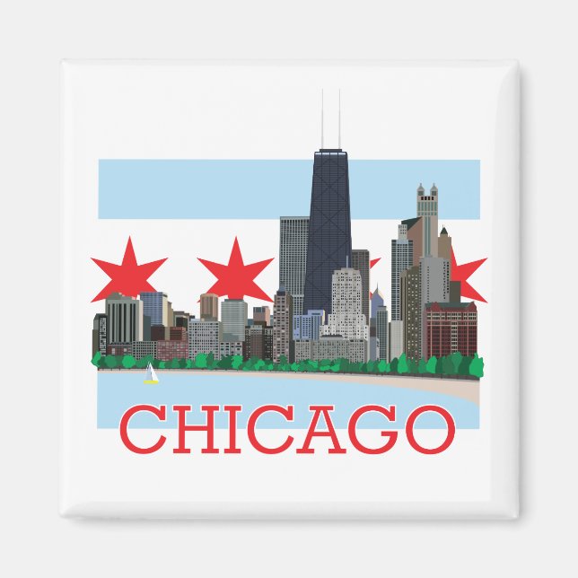 Imán Línea aérea de Chicago y bandera de la ciudad (Frente)