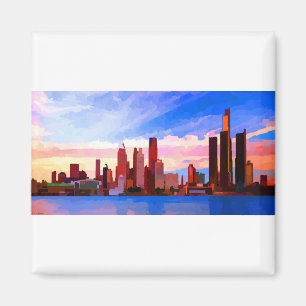 Imán Línea aérea de Detroit Michigan al atardecer