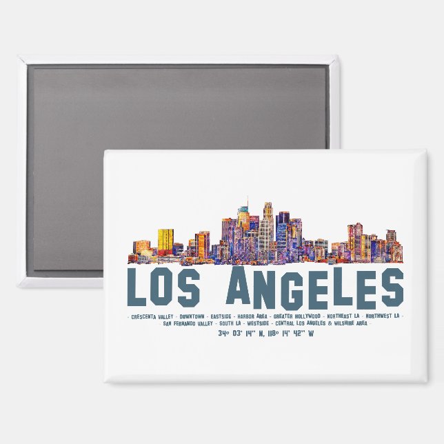 Imán Línea aérea de Los Ángeles. Nombres y coordenadas  (Anverso/Reverso)
