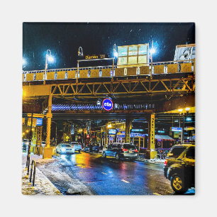Imán Línea Azul CTA de Chicago de noche