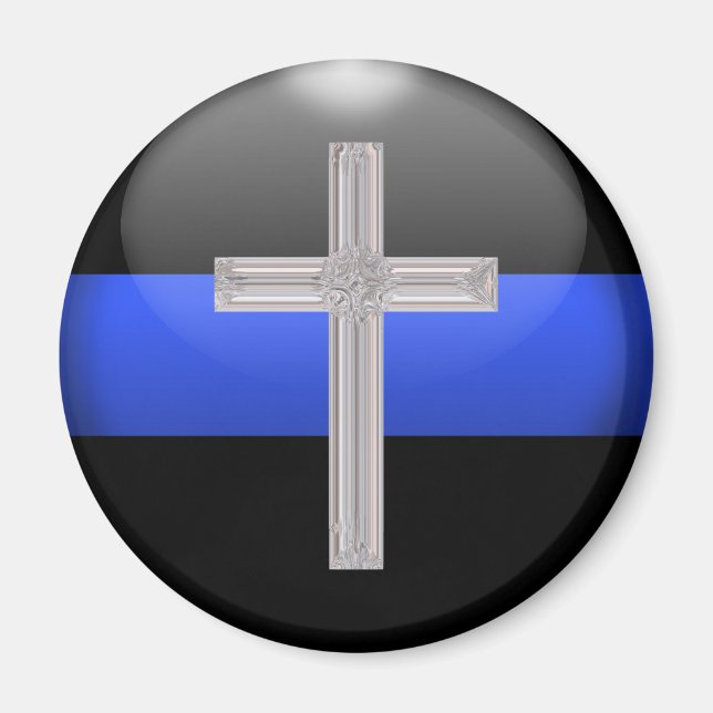 Imán Línea Azul delgada y cruz de oración de seguridad  (Frente)