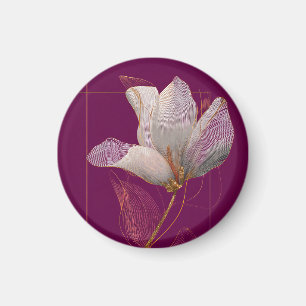 Imán Línea dorada de magnolia blanca Magenta
