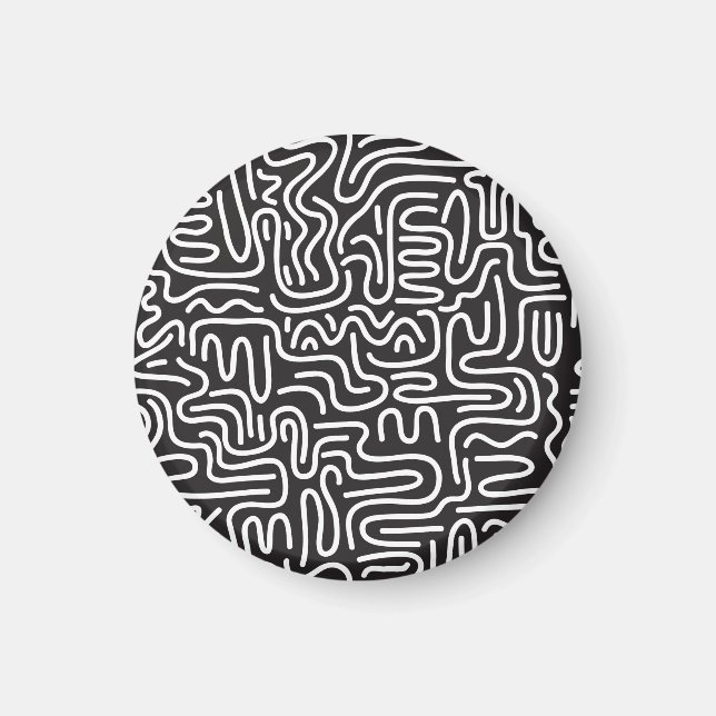 Imán Líneas onduladas de Doodle retro: Monocromo (Frente)