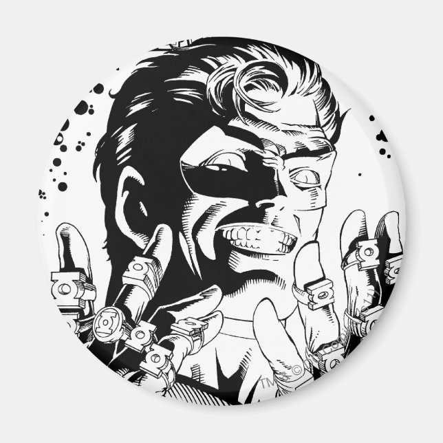 Imán Linterna verde - Muchos anillos, negro y blanco (Frente)