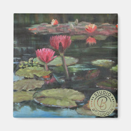 Imán Lirio rosa en verde oscuro—imán frigorífico