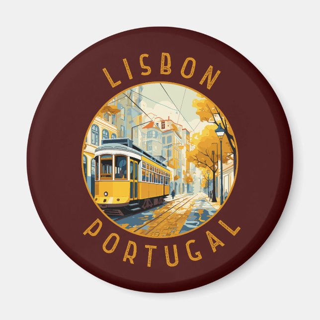 Imán Lisboa Portugal Tranvía retro amarillo con problem (Frente)