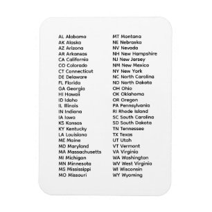 Imán Lista de 50 estados en orden alfabético