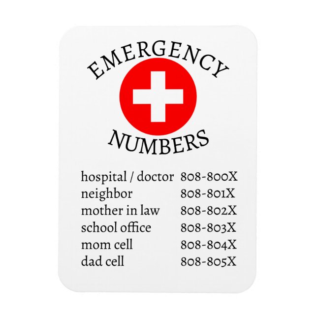 Imán Lista de Números de Teléfono de Emergencia (Vertical)