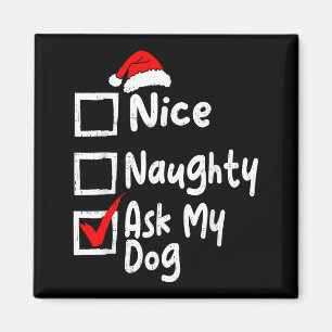 Imán Lista divertida de Navidad para familia con perro