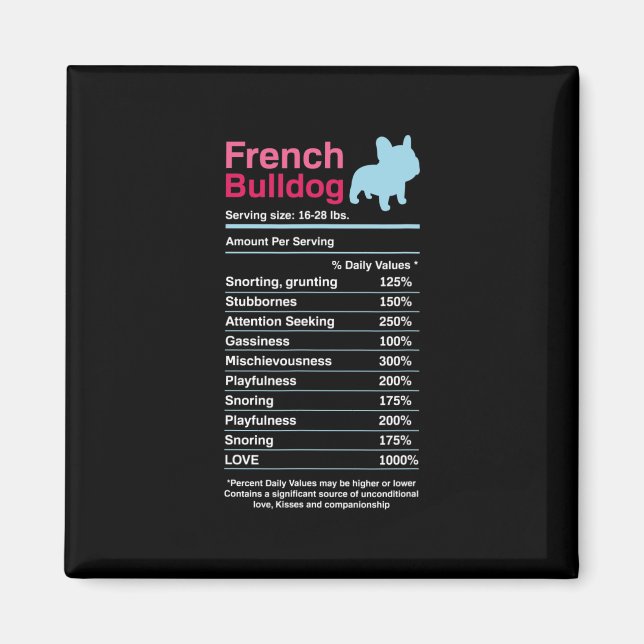 Imán Listas de ingredientes de Bulldog francesas (Frente)
