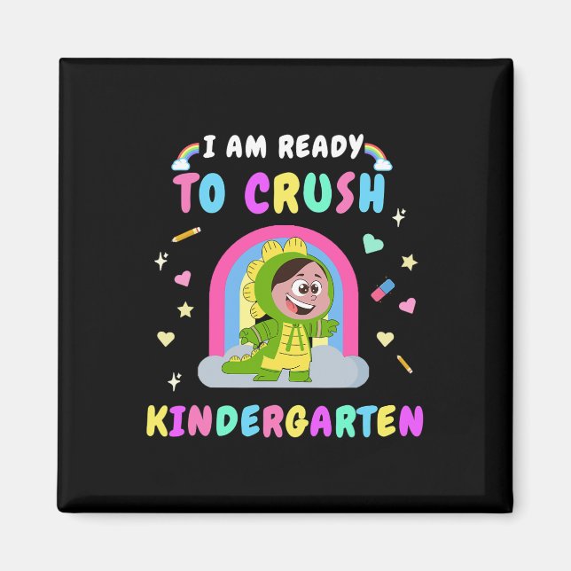 Imán Listo Para Aplastar Niña De Kindergarten Dinosauri (Frente)