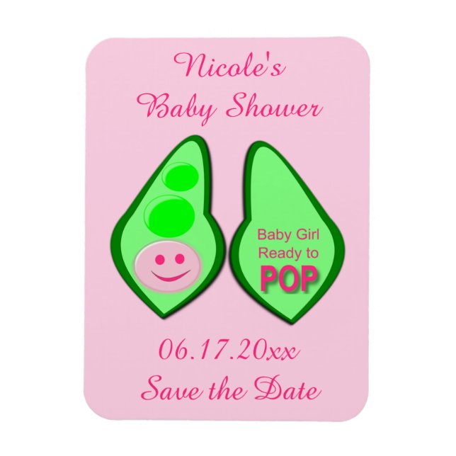 Imán Listo para pop Girl Pea Rosa Personalizado de Baby (Vertical)