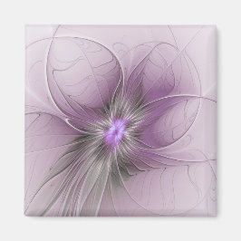 Imán Little Beauty Modern Mauve Gray Fractal Art Flower