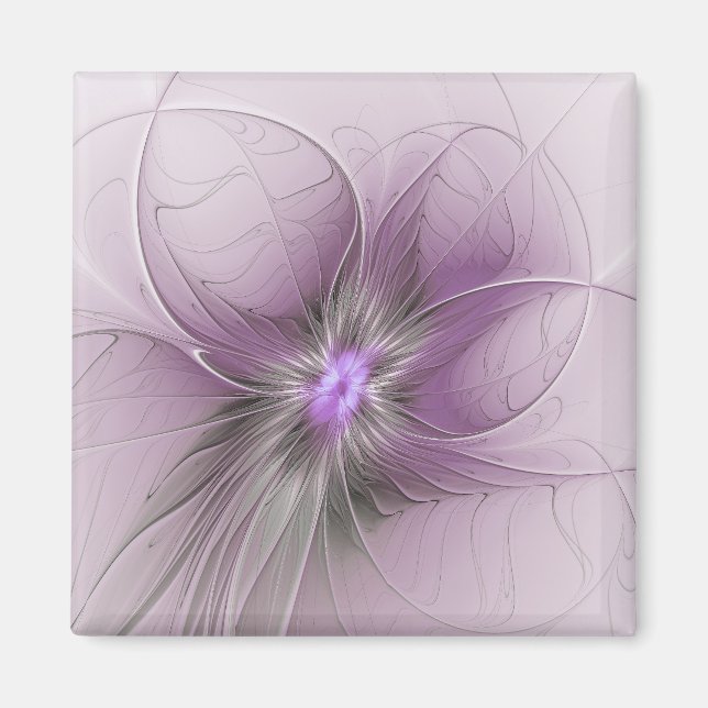 Imán Little Beauty Modern Mauve Gray Fractal Art Flower (Frente)