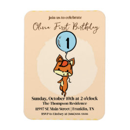 Imán Little Fox con globos Primer cumpleaños