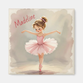 Imán Little Girl Ballerina in Pink Tutu Personalized