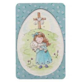 Imán Little Girl Holding a Lamb Easter Morning