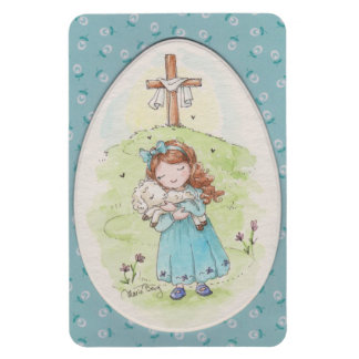 Imán Little Girl Holding a Lamb Easter Morning