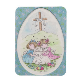 Imán Little Girls and Little Lamb on Easter Morning
