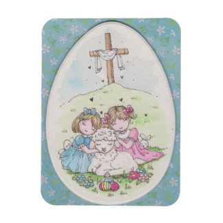Imán Little Girls and Little Lamb on Easter Morning