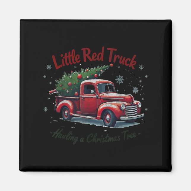Imán Little Red Truck Hauling A Christmas Tree Family M (Frente)