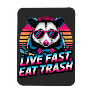 Imán Live Fast Eat Trash Funny Retro Opossum